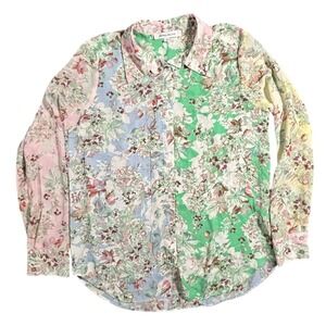 Rose+Olive Patchwork Floral Print Button Up Shirt Women Size S Long Sleeve